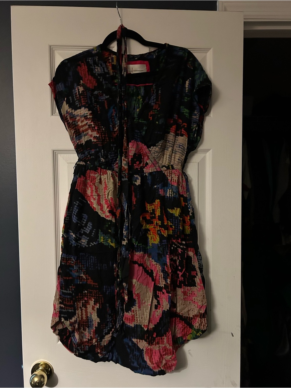 Anthropologie Astrid Multicolor Abstract Needlepoint Floral Print Short Dress